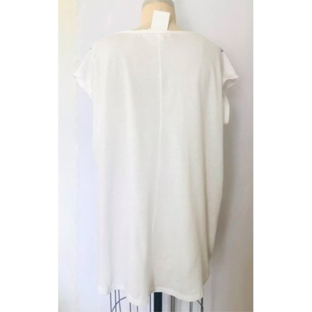H&M WHITE BLUE WATERCOLOR ABSTRACT BUBBLE SHORT SLEEVE COTTON T-SHIRT XL NWT - Picture 4 of 8